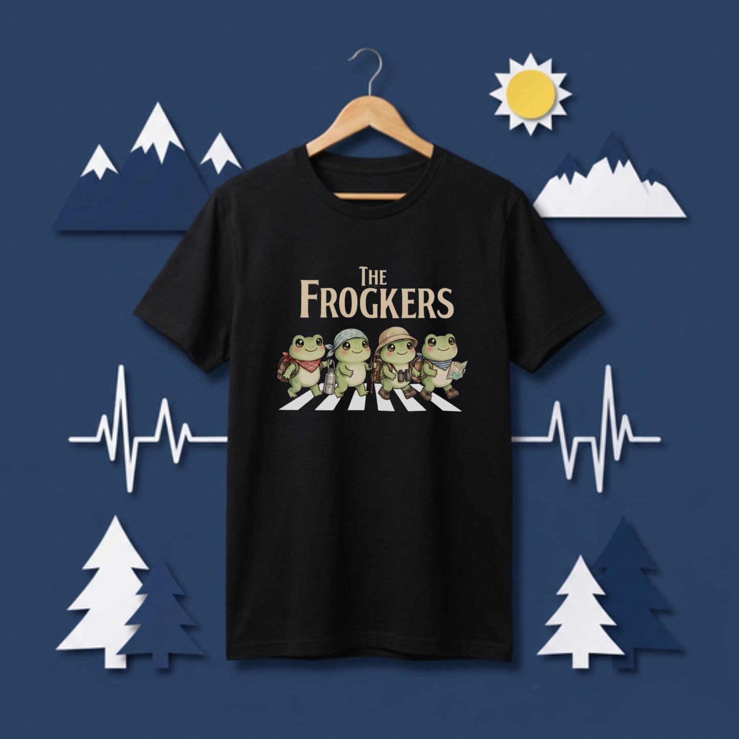 THE FROGKERS | 横断歩道 ゆるかわ カエル キャンプ パロディTシャツ【蛙好き・アウトドア・ギフトに最適】