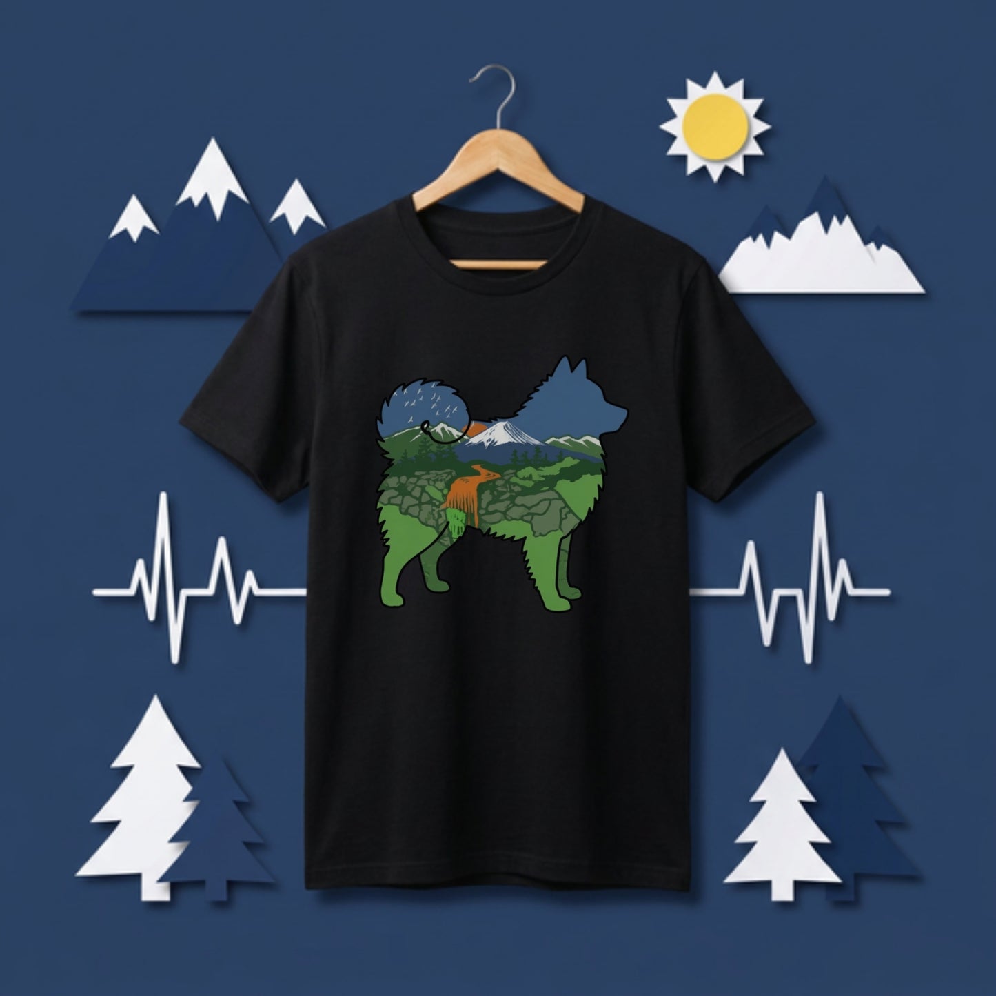 【Japanese Spitz】自然風景ダブルエスポージャー白Tシャツ | CAMPMODE