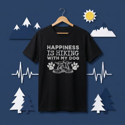 Happiness is Hiking with My Dog Tシャツ ｜ 犬好き・愛犬・登山・ハイキング・アウトドアに人気