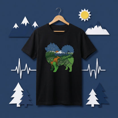 【Pomeranian】自然風景ダブルエスポージャー白Tシャツ | CAMPMODE