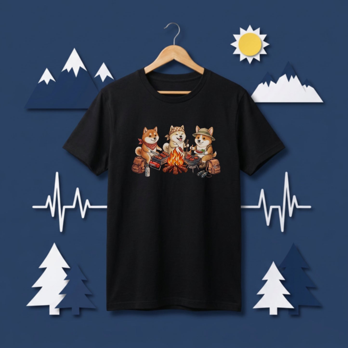【柴犬・キャンプ＆BBQ】おしゃれな白Tシャツ | CAMPMODE