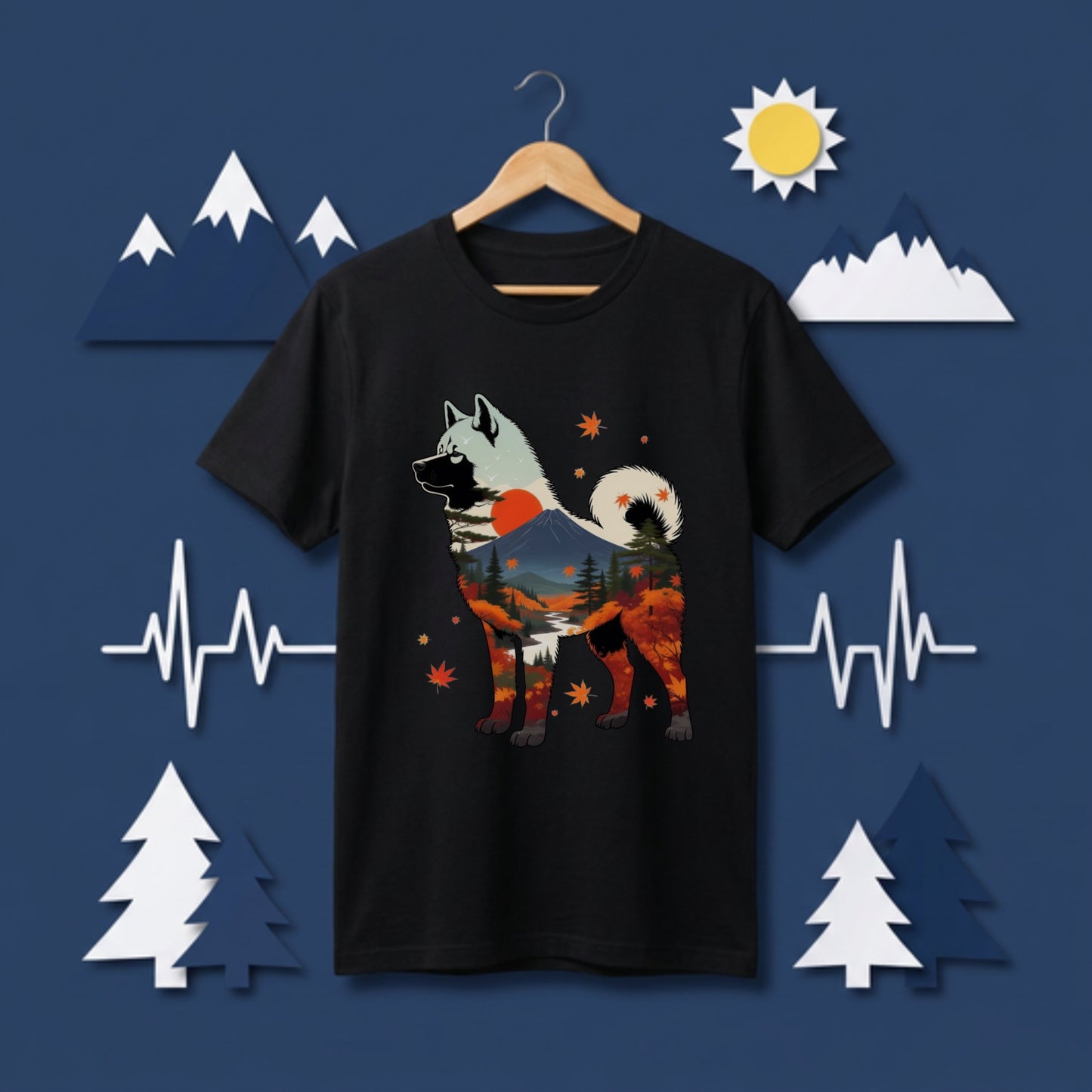 【Akita】日本犬好き＆アウトドア愛好者必見！秋田犬風景白Tシャツ