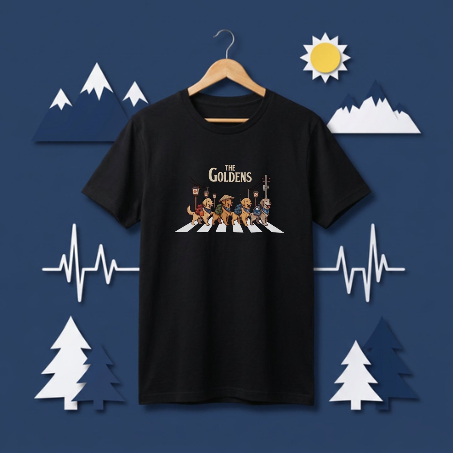 THE GOLDENS | 横断歩道 ゆるかわ プードル キャンプ パロディTシャツ【犬好き・愛犬家・アウトドア・ギフトに最適】