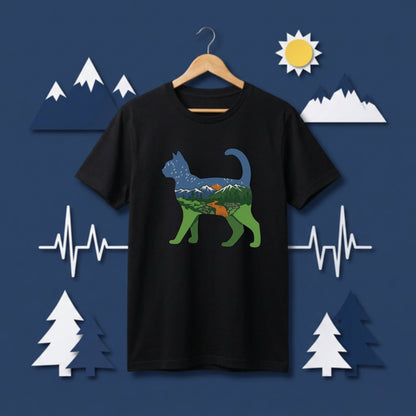 猫と自然風景ダブルエスポージャーTシャツ | CAMPMODE