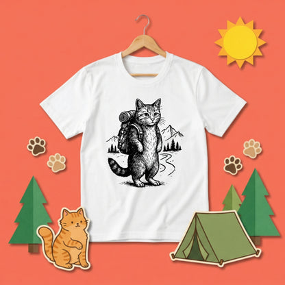 ハイキング猫 Tシャツ ｜ 猫好き・キャンプ・アウトドア・登山・レトロに人気
