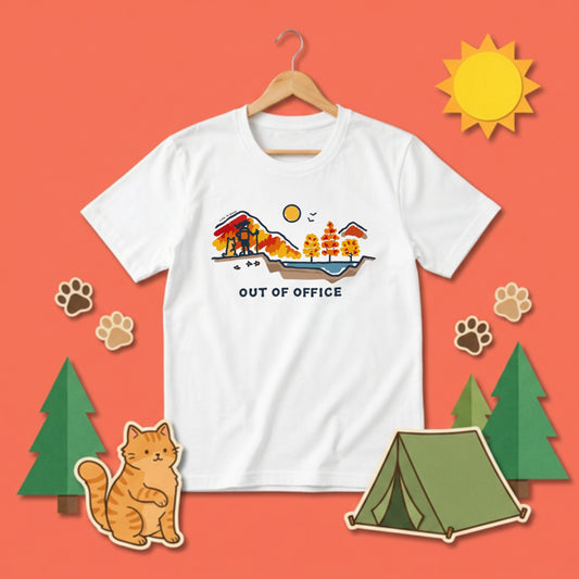 【OUT OF OFFICE】秋の紅葉・ハイキングおしゃれ白Tシャツ | CAMPMODE