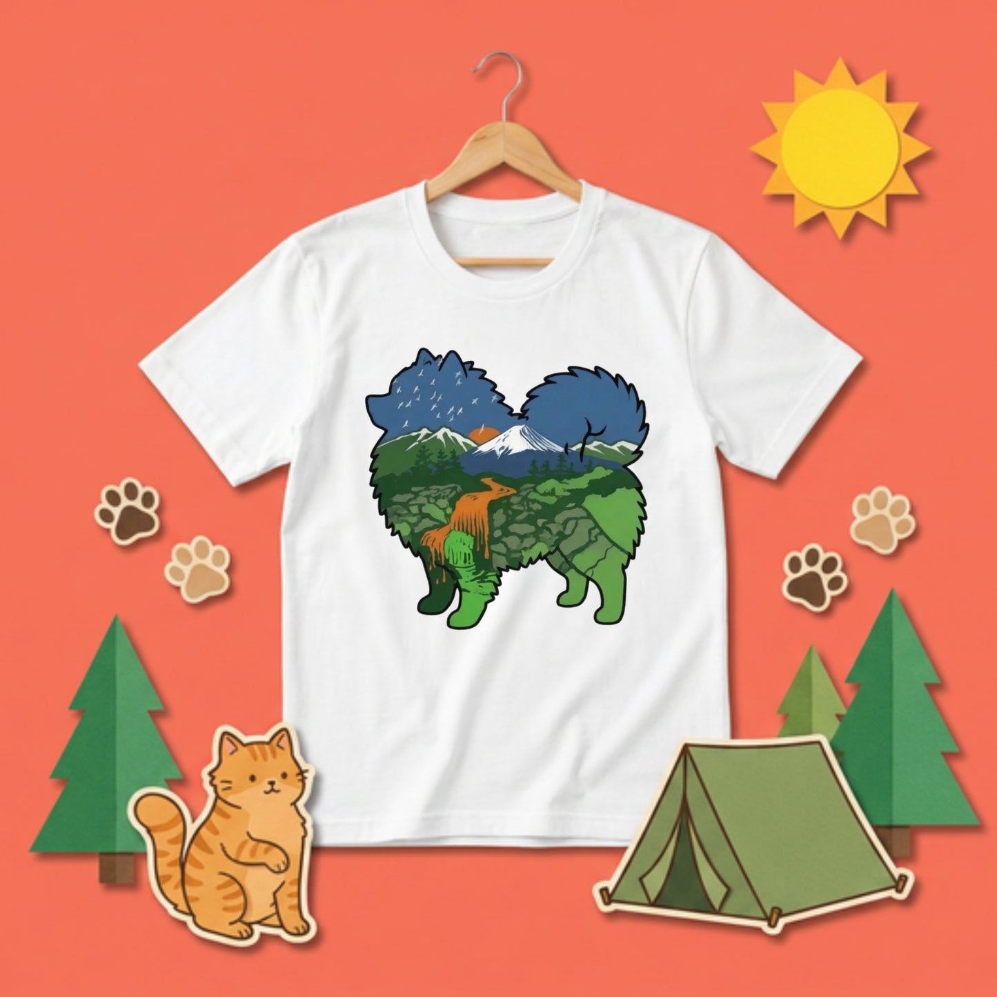 【Pomeranian】自然風景ダブルエスポージャー白Tシャツ | CAMPMODE