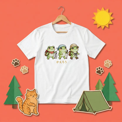 【ハイキング蛙】「かえろう」文字入りアウトドアTシャツ | CAMPMODE