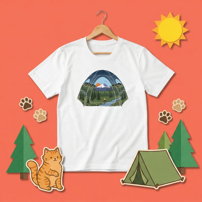 おしゃれなテントビュー・自然イラスト Tシャツ | CAMPMODE