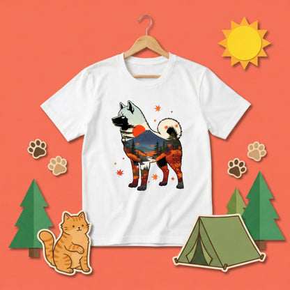 【Akita】日本犬好き＆アウトドア愛好者必見！秋田犬風景白Tシャツ