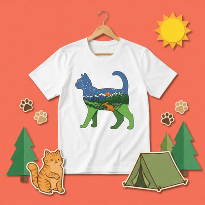 猫と自然風景ダブルエスポージャーTシャツ | CAMPMODE