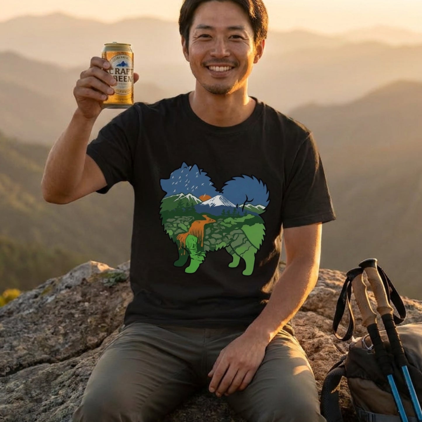 【Pomeranian】自然風景ダブルエスポージャー白Tシャツ | CAMPMODE