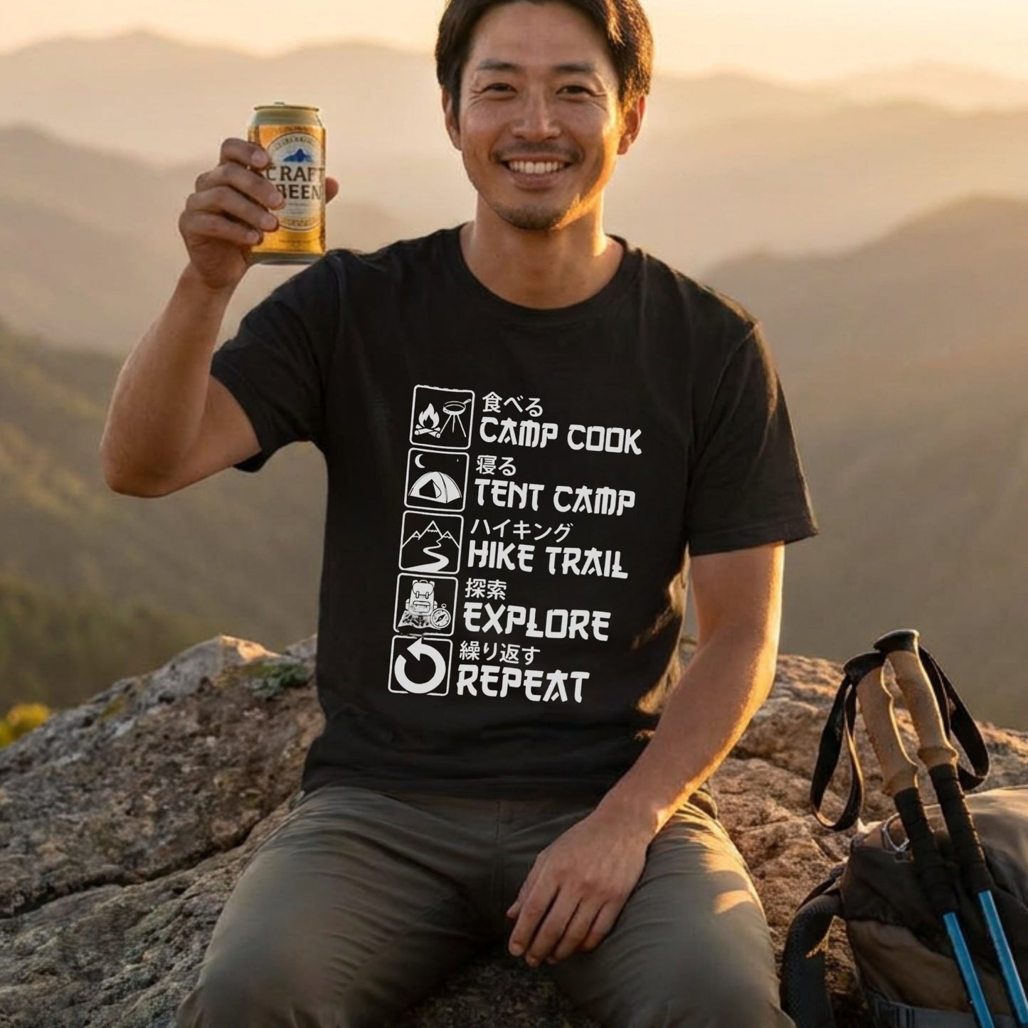 【キャンプのルーティン】ライフサイクル アウトドア黒Tシャツ | CAMPMODE