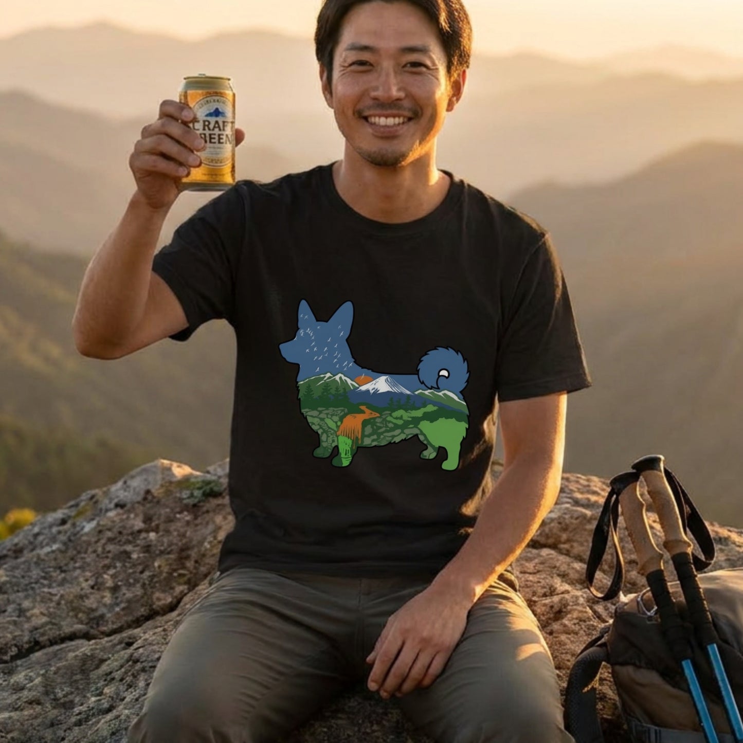 【Corgi】自然風景ダブルエスポージャー白Tシャツ | CAMPMODE