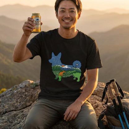 【Corgi】自然風景ダブルエスポージャー白Tシャツ | CAMPMODE