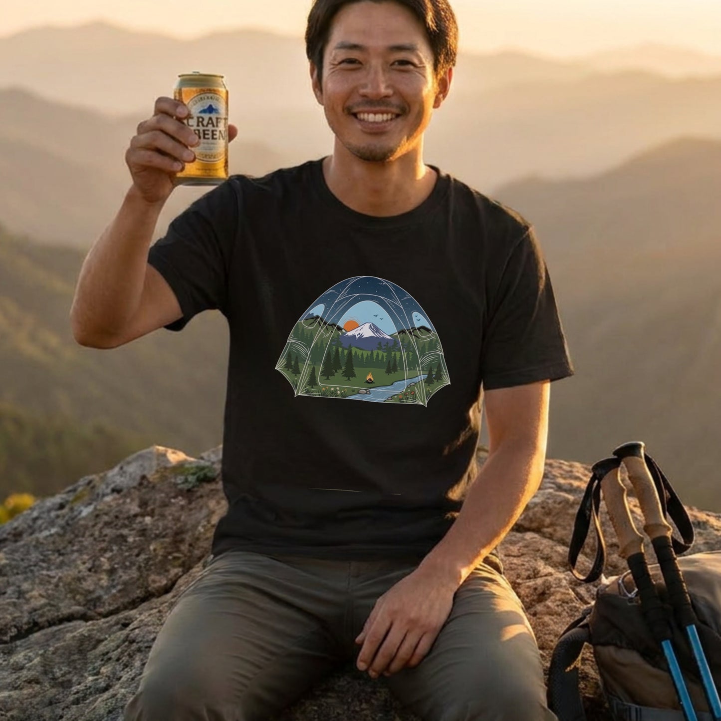 おしゃれなテントビュー・自然イラスト Tシャツ | CAMPMODE