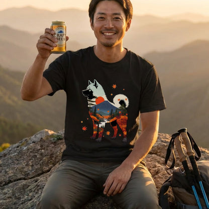【Akita】日本犬好き＆アウトドア愛好者必見！秋田犬風景白Tシャツ