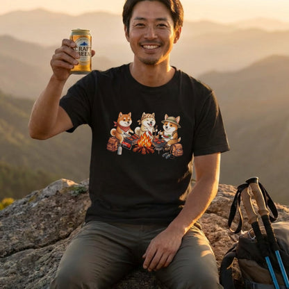 【柴犬・キャンプ＆BBQ】おしゃれな白Tシャツ | CAMPMODE