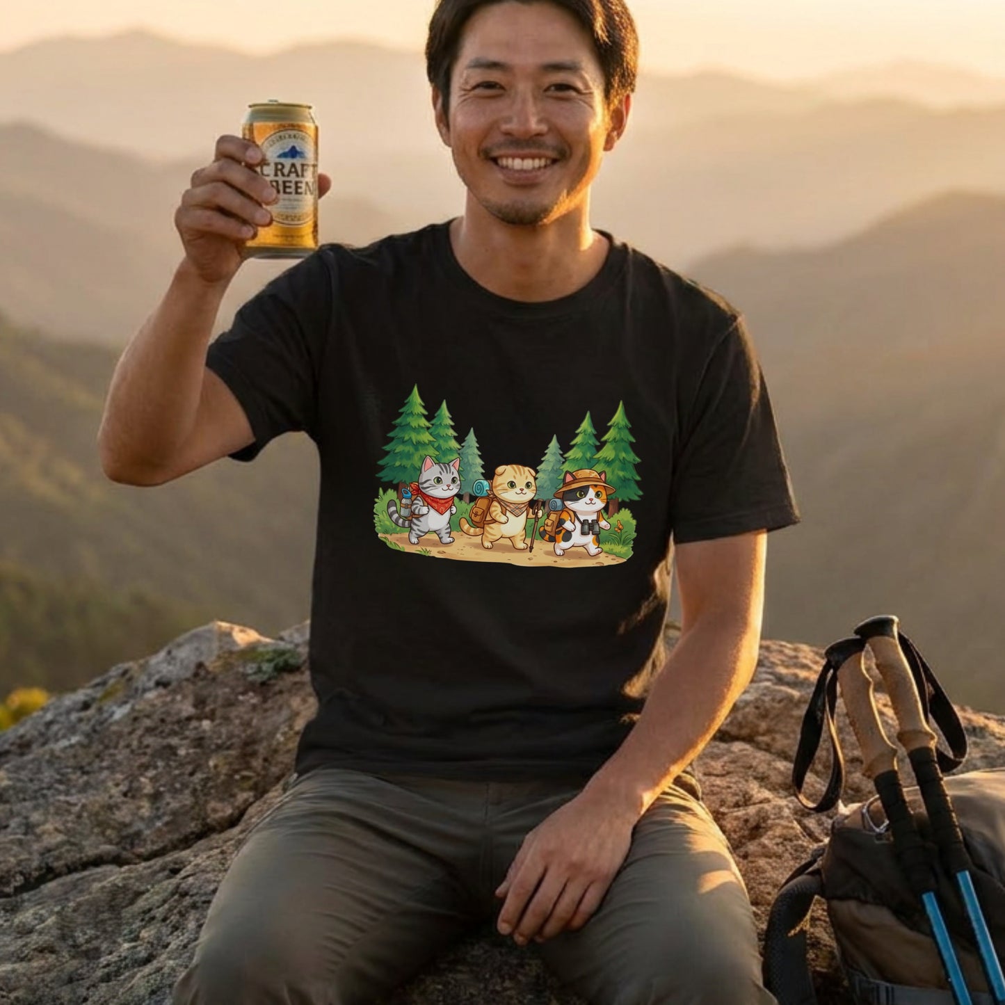 【猫の冒険・ハイキング】かわいい白Tシャツ | CAMPMODE