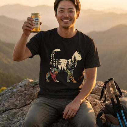 猫と森の植物 Tシャツ ｜ 猫好き・ボタニカル・自然・アウトドア・おしゃれに人気