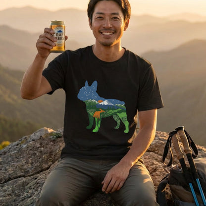 【French Bulldog】自然風景ダブルエスポージャー黒Tシャツ | CAMPMODE