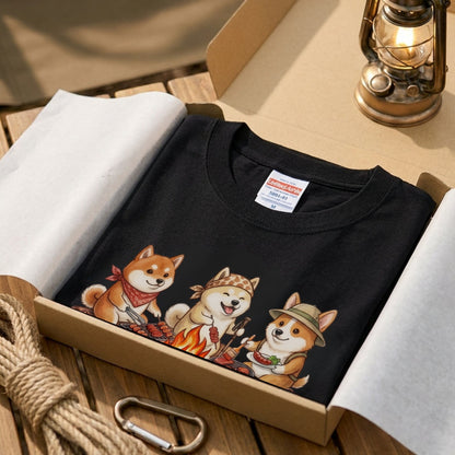 【柴犬・キャンプ＆BBQ】おしゃれな白Tシャツ | CAMPMODE