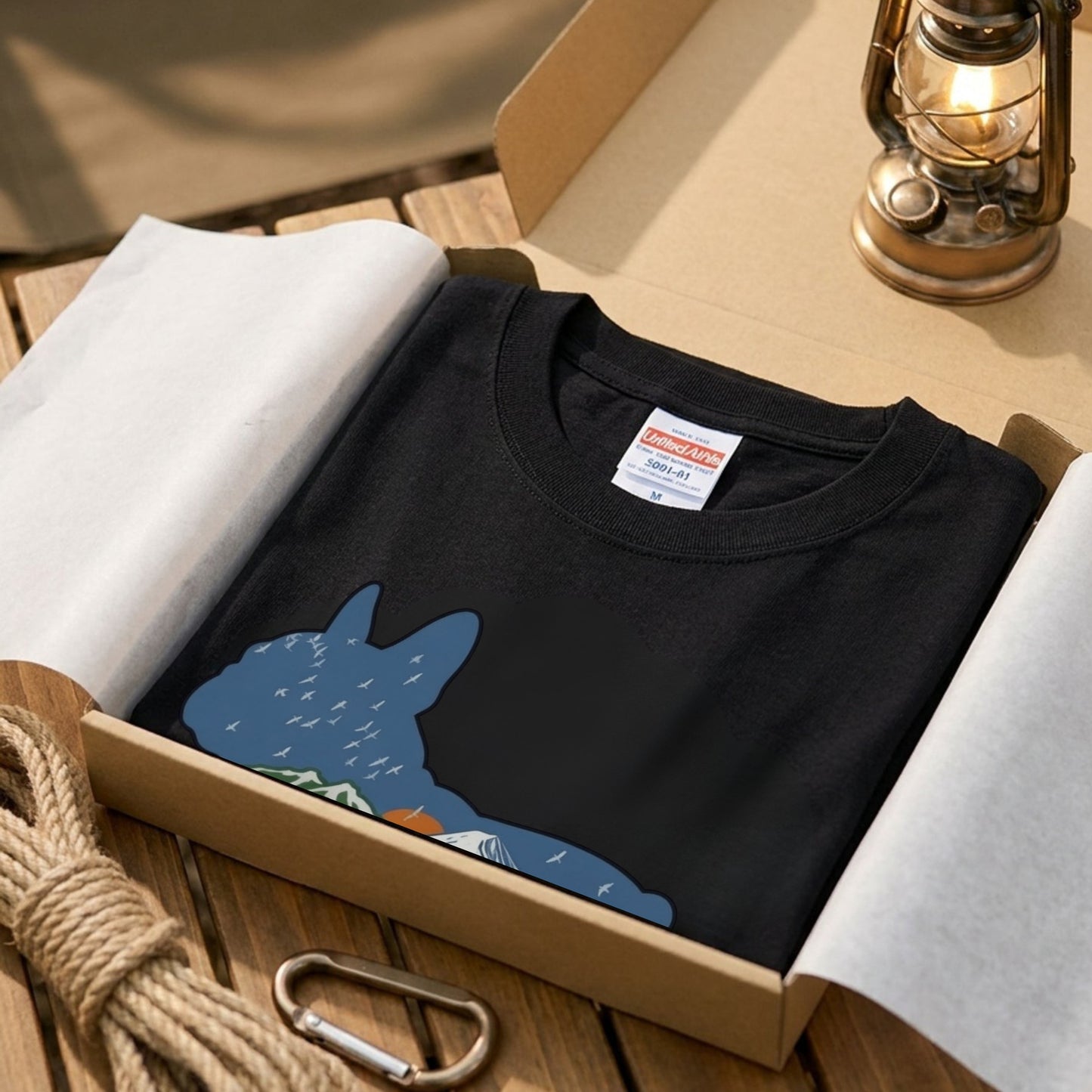 【French Bulldog】自然風景ダブルエスポージャー黒Tシャツ | CAMPMODE