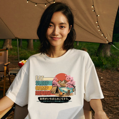 EAT SLEEP CAMP REPEAT 白Tシャツ | CAMPMODE