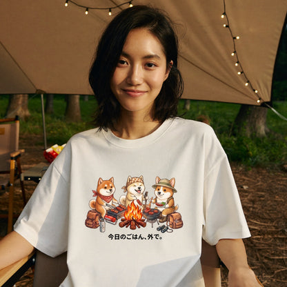 【柴犬・キャンプ＆BBQ】おしゃれな白Tシャツ2 | CAMPMODE