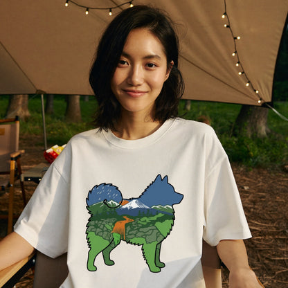 【Japanese Spitz】自然風景ダブルエスポージャー白Tシャツ | CAMPMODE