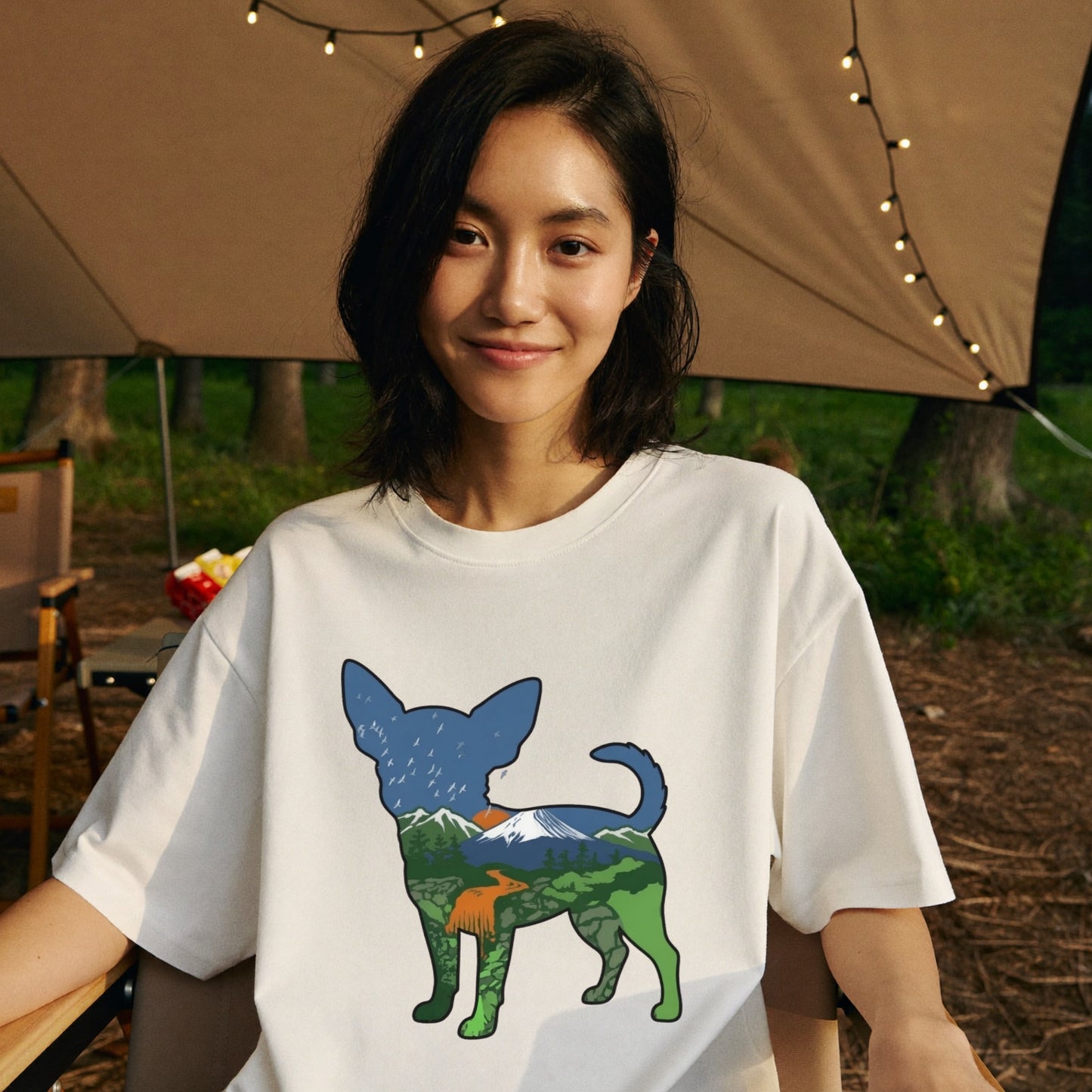 【Chihuahua】自然風景ダブルエスポージャー白Tシャツ | CAMPMODE