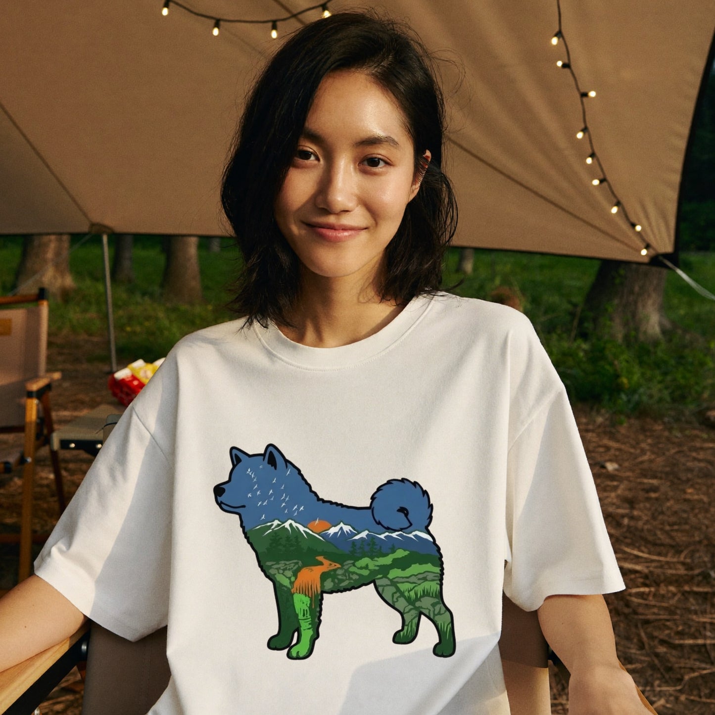 【Akita】自然風景ダブルエスポージャー白Tシャツ | CAMPMODE