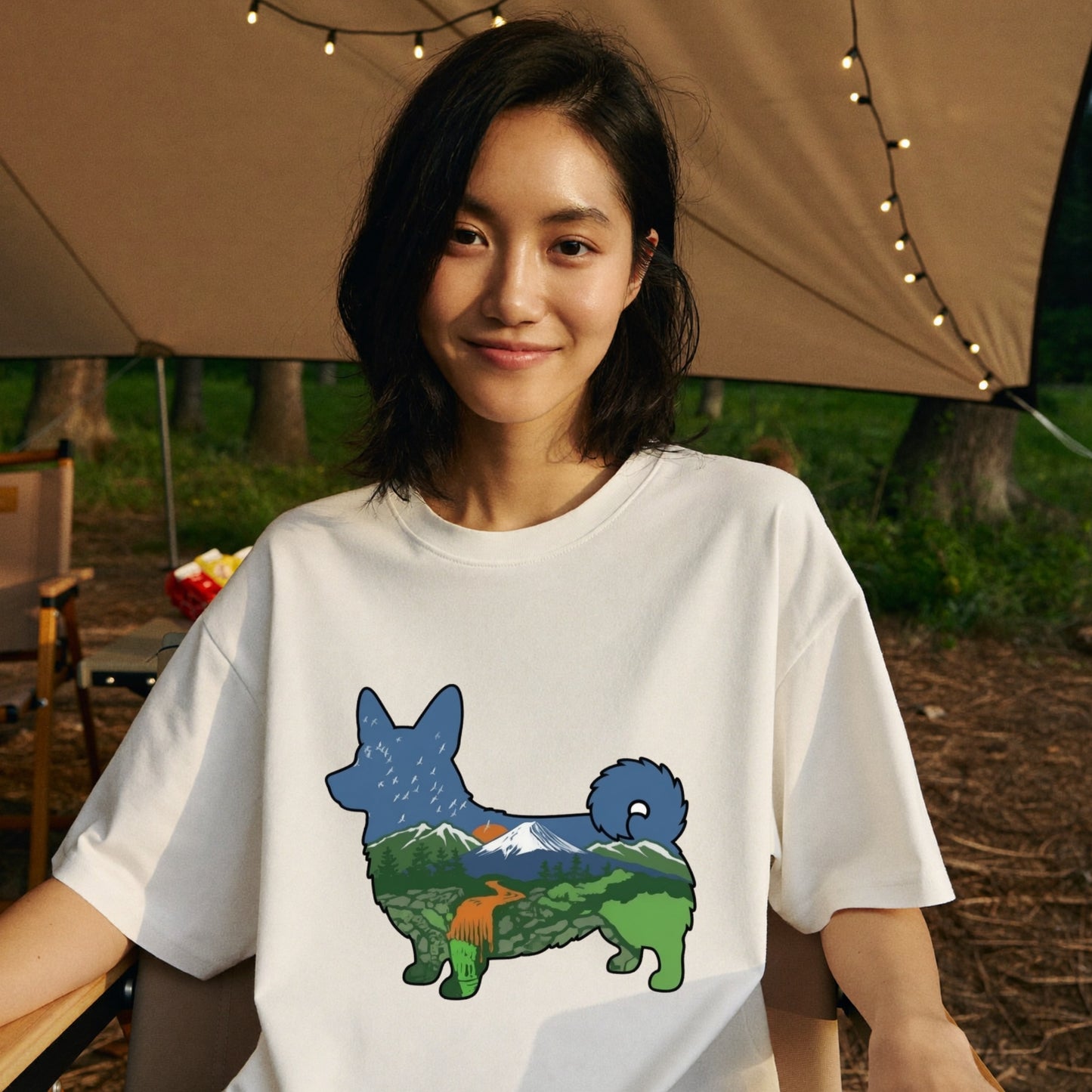 【Corgi】自然風景ダブルエスポージャー白Tシャツ | CAMPMODE