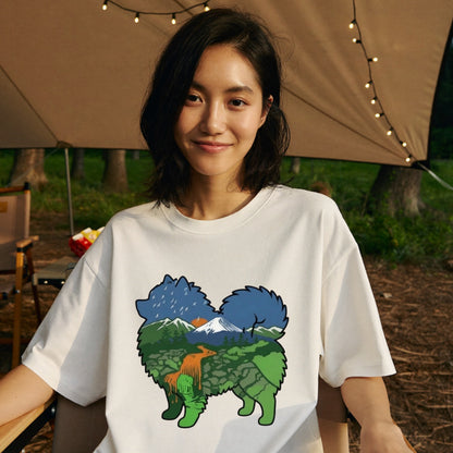 【Pomeranian】自然風景ダブルエスポージャー白Tシャツ | CAMPMODE