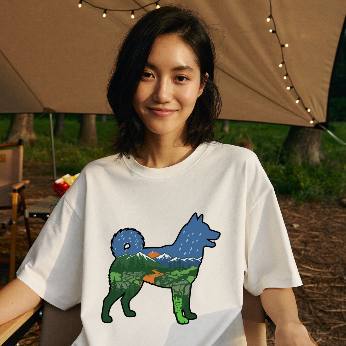 【Shiba】自然風景ダブルエスポージャー白Tシャツ | CAMPMODE