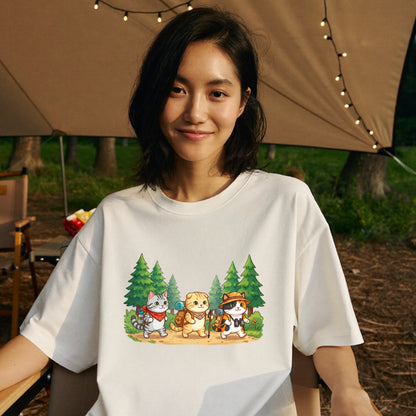 【猫の冒険・ハイキング】かわいい白Tシャツ | CAMPMODE