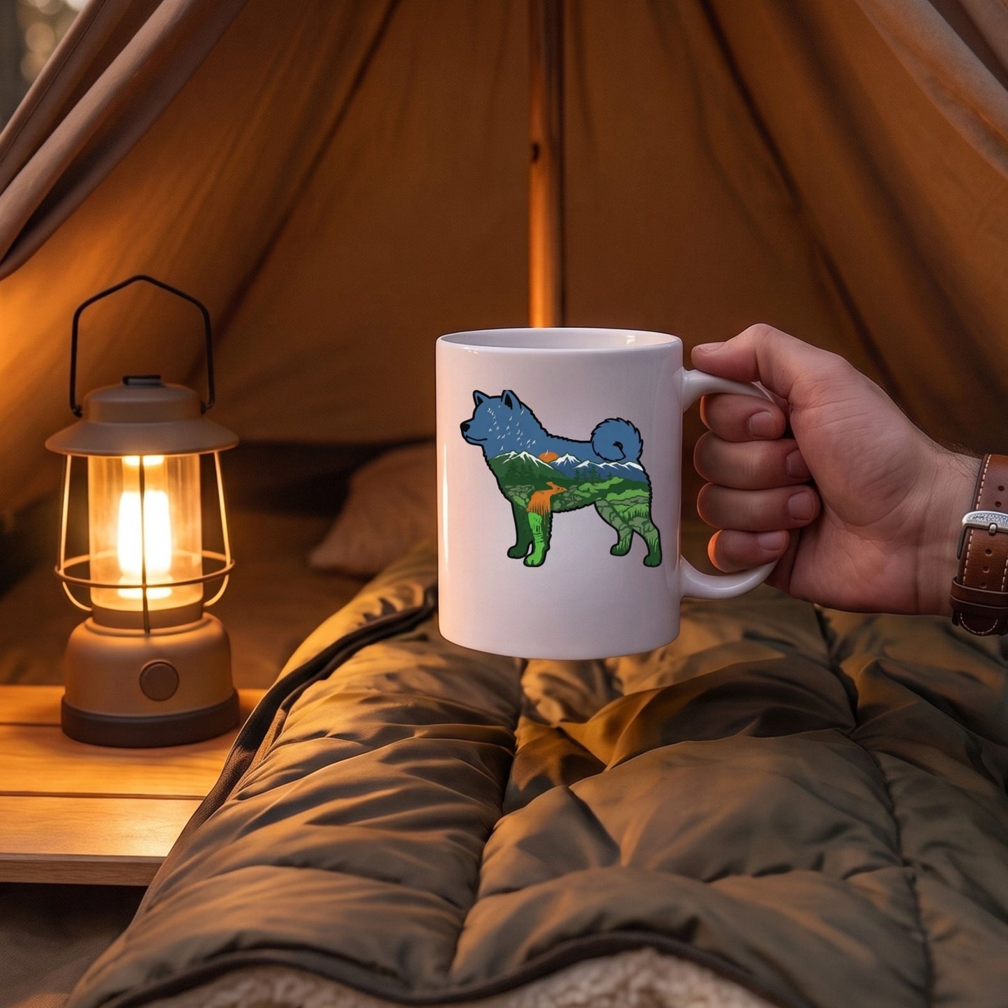 【秋田犬シルエット・ネイチャー風景】セラミックマグカップ | CAMPMODE