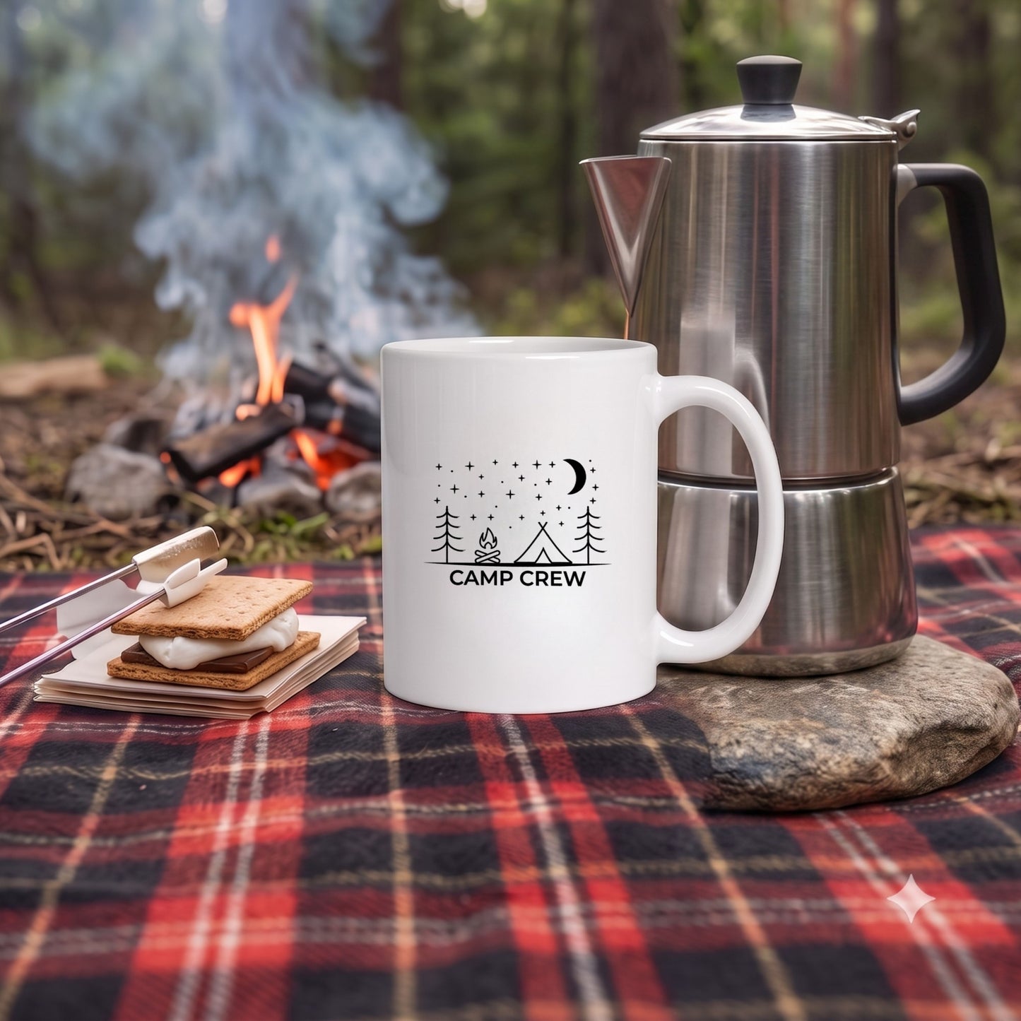 テント・焚き火デザイン カフェマグ・コーヒーカップ | CAMPMODE