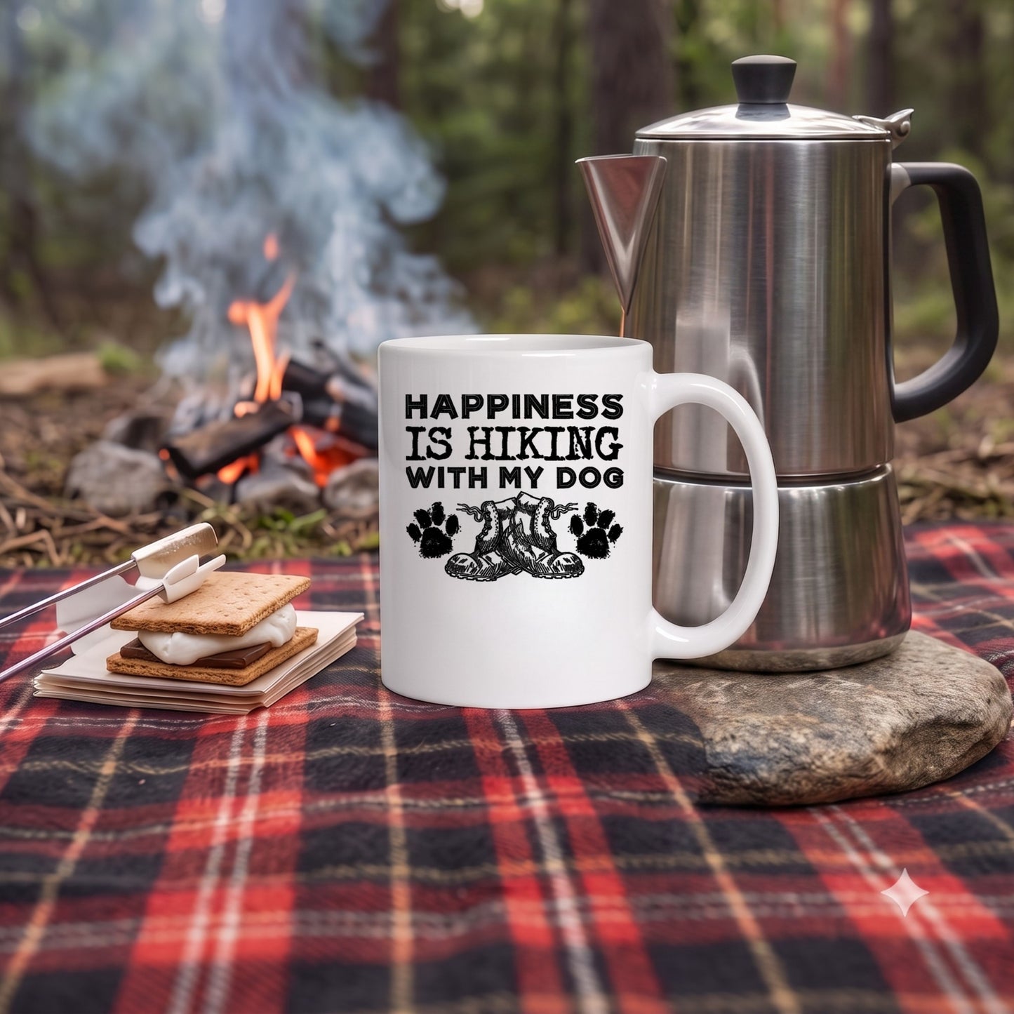 【HAPPINESS IS HIKING WITH MY DOG】 セラミックマグ | CAMPMODE