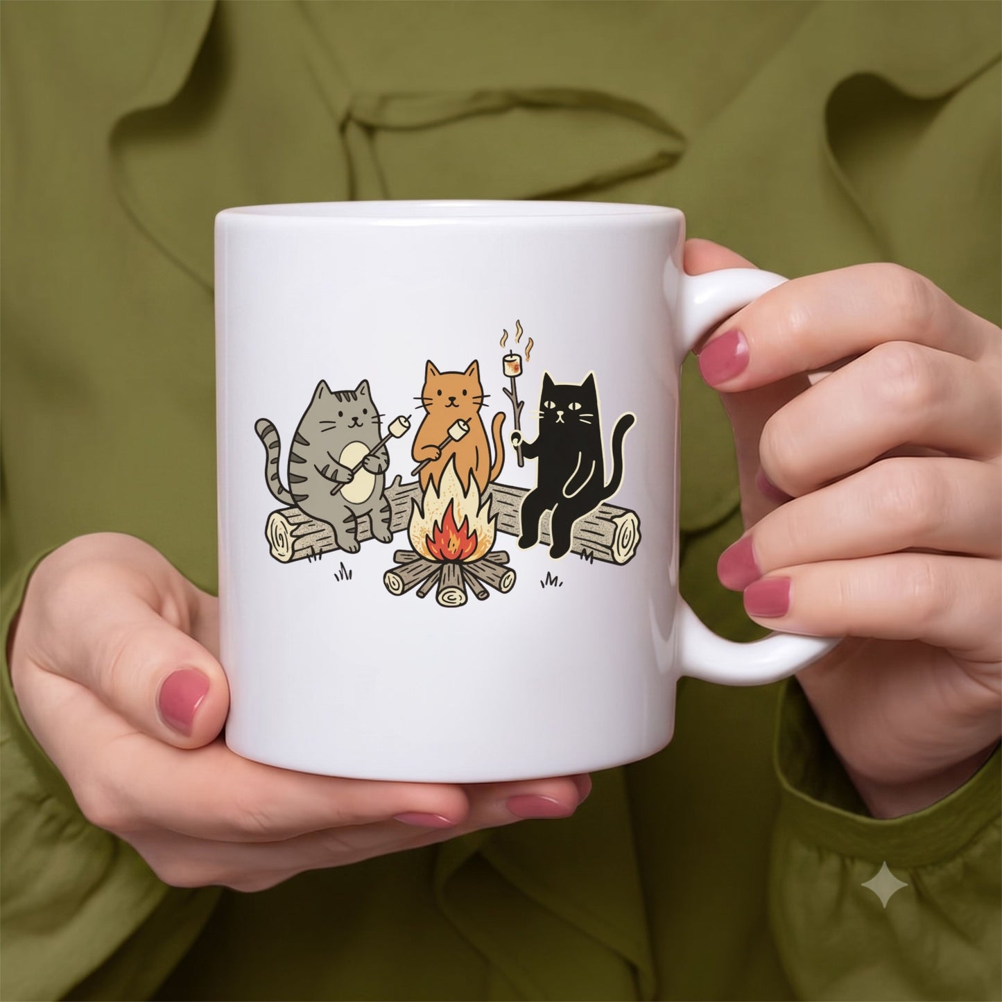 焚き火と猫ちゃんデザイン カフェマグ・コーヒーカップ | CAMPMODE