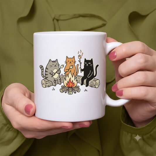 焚き火と猫ちゃんデザイン カフェマグ・コーヒーカップ | CAMPMODE