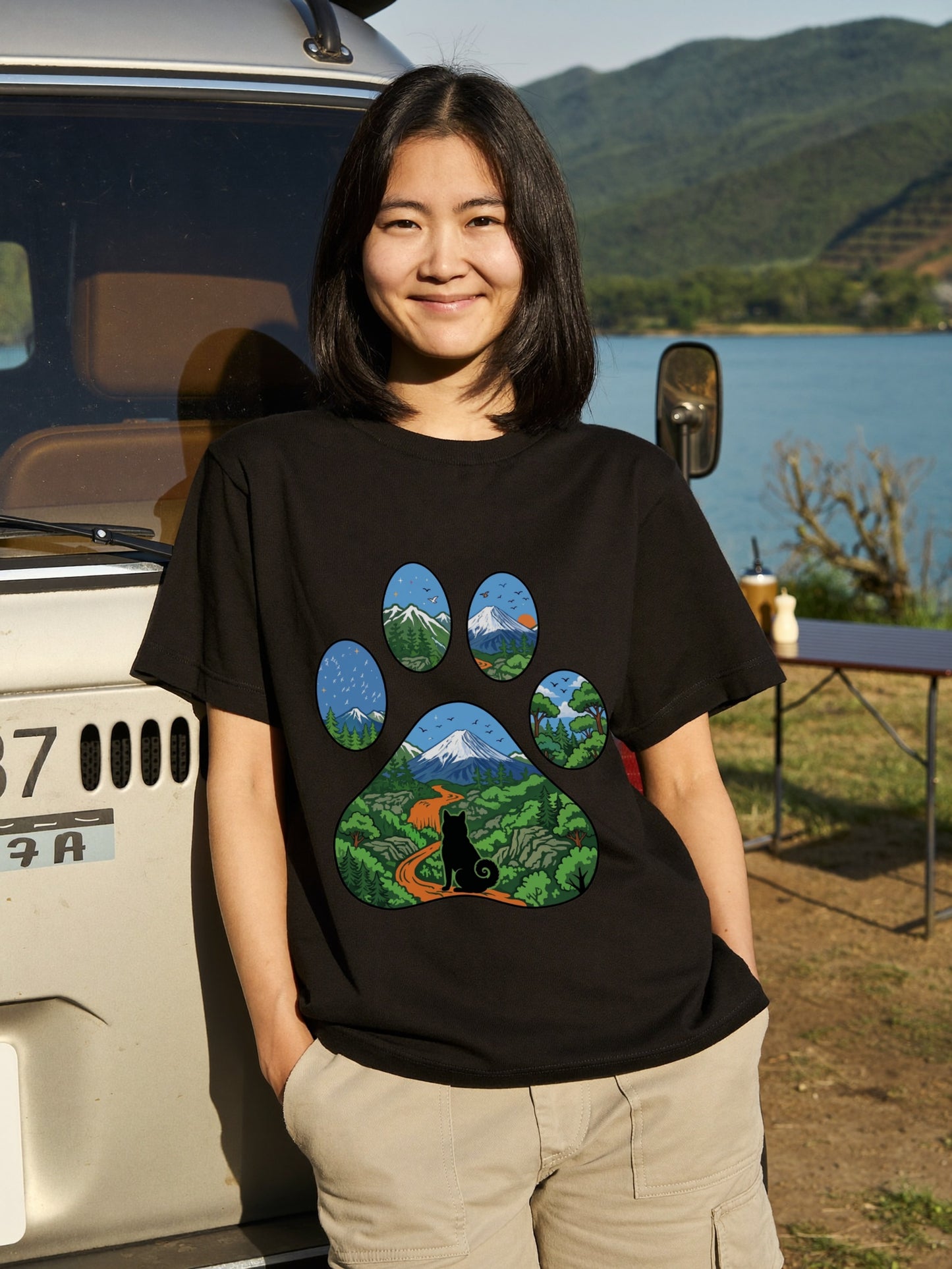 【肉球×富士山】おしゃれな猫アートTシャツ | CAMPMODE