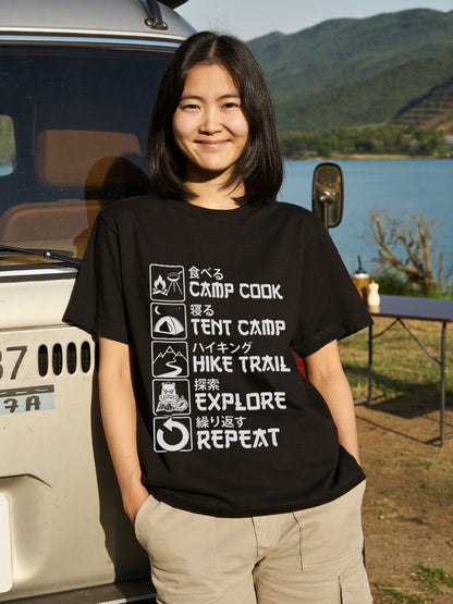 【キャンプのルーティン】ライフサイクル アウトドア黒Tシャツ | CAMPMODE