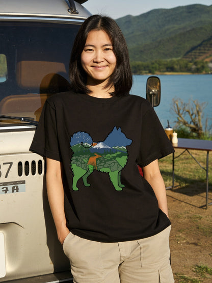 【Japanese Spitz】自然風景ダブルエスポージャー白Tシャツ | CAMPMODE