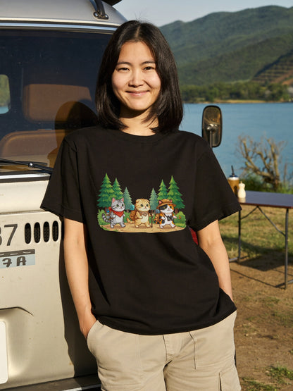 【猫の冒険・ハイキング】かわいい白Tシャツ | CAMPMODE