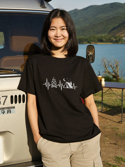 キャンプ 心拍数 Tシャツ - 焚き火 テント 脈拍 | ソロキャンプ 服