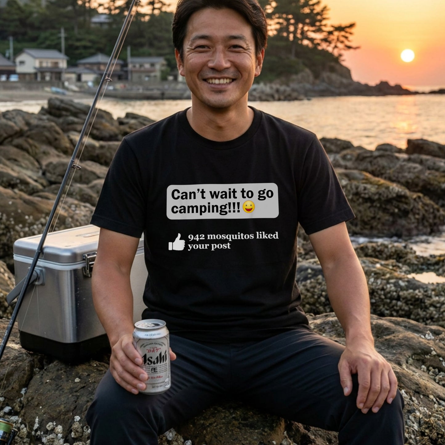【Can't Wait To Go Camping】SNS風 942匹の蚊がいいね！ おもしろ黒Tシャツ | CAMPMODE
