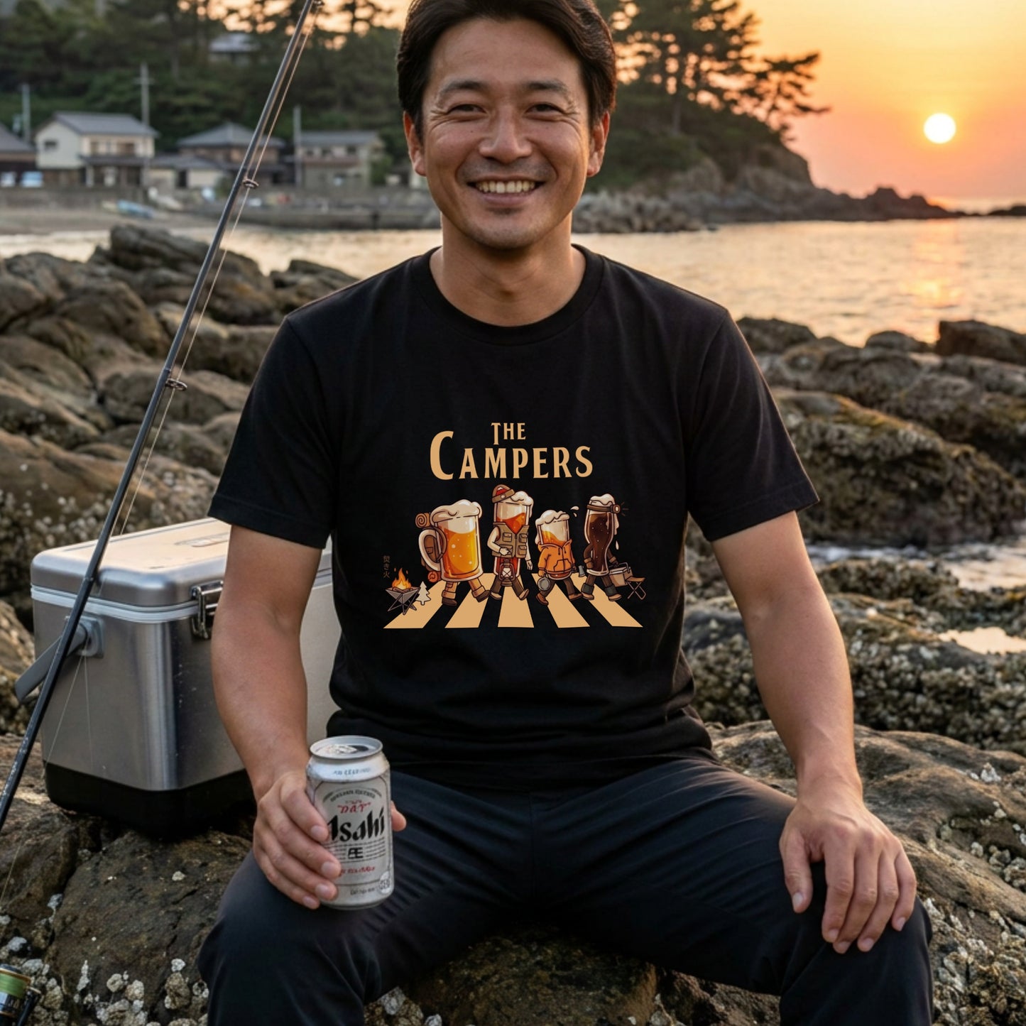 THE BEER CAMPERS | ビールたちのキャンプ 横断歩道 面白Tシャツ【ビール好き・キャンプ好き・ギフトに最適】