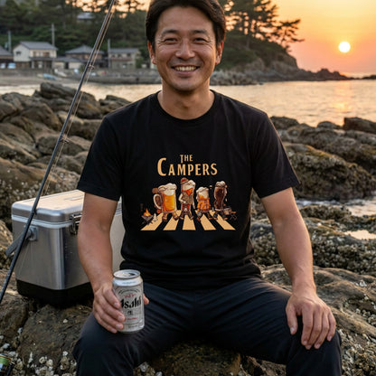 THE BEER CAMPERS | ビールたちのキャンプ 横断歩道 面白Tシャツ【ビール好き・キャンプ好き・ギフトに最適】