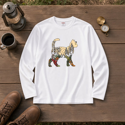 FOREST CAT ロンT | レトロ ボタニカルキャット アートグラフィック 長袖 カジュアル Tシャツ【猫ファッション・普段着・ルームウェア・ユニセックス・ギフトに最適】